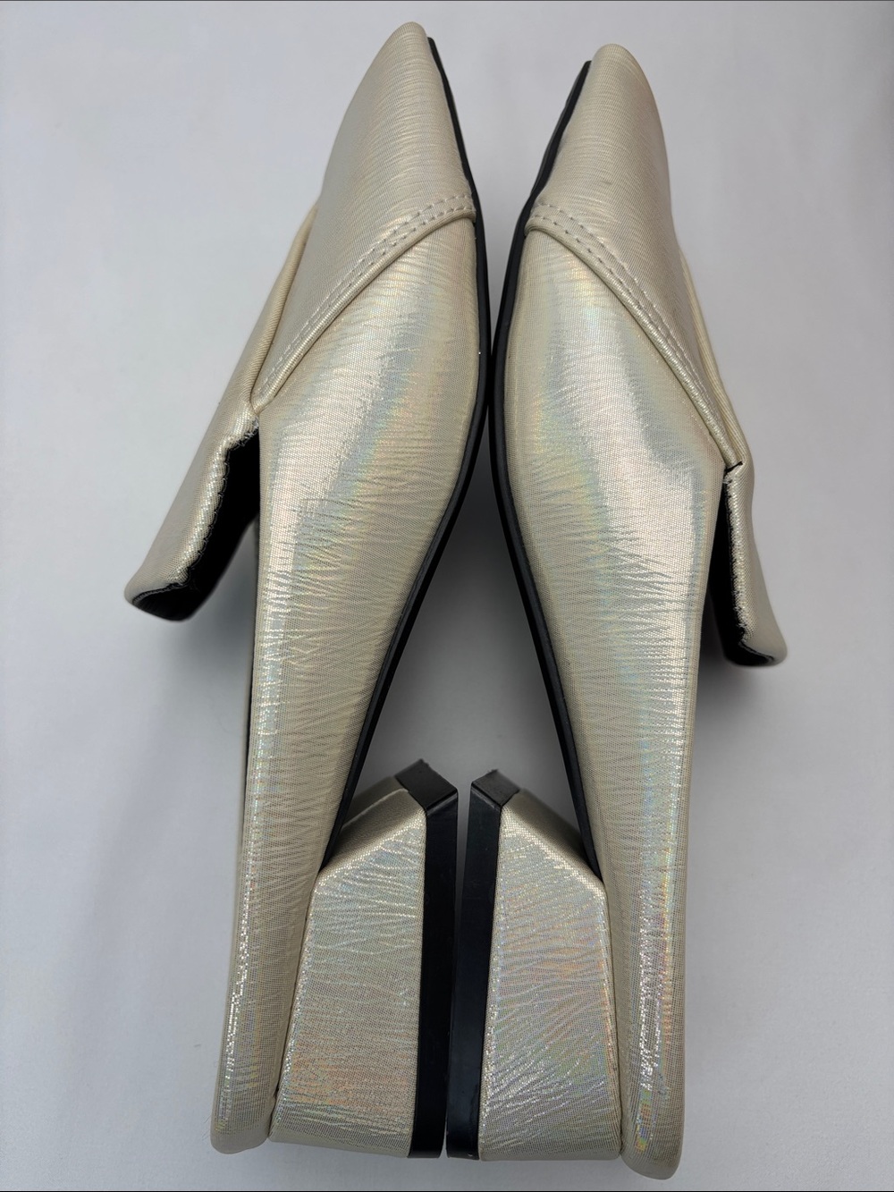 Hengshengda Iridescent Womens 7 Cream Square-Toe Slip-On Block Heel Mules #446 - Picture 9 of 13